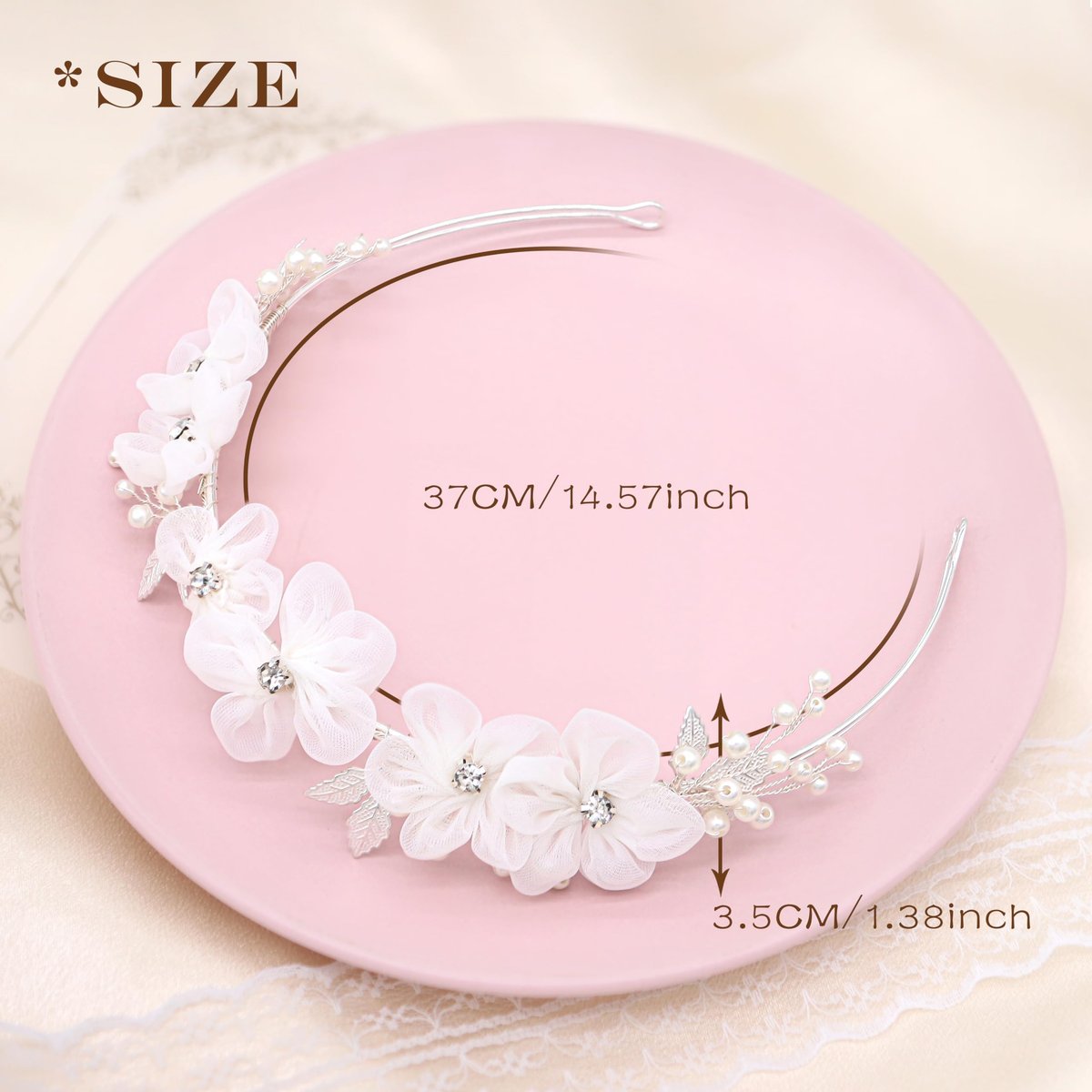 Oriamour Tulle Flower Headband – Pearl Silver Flower Girl Headpiece for Wedding, Birthday, First Communion Avelisse
