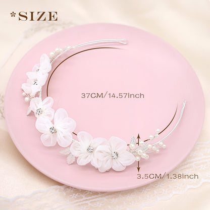 Oriamour Tulle Flower Headband – Pearl Silver Flower Girl Headpiece for Wedding, Birthday, First Communion Avelisse