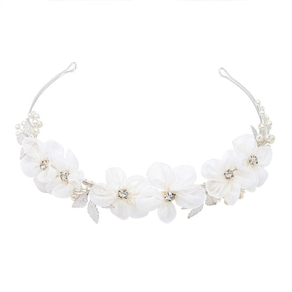 Oriamour Tulle Flower Headband – Pearl Silver Flower Girl Headpiece for Wedding, Birthday, First Communion Avelisse
