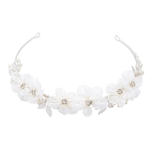 Oriamour Tulle Flower Headband – Pearl Silver Flower Girl Headpiece for Wedding, Birthday, First Communion Avelisse