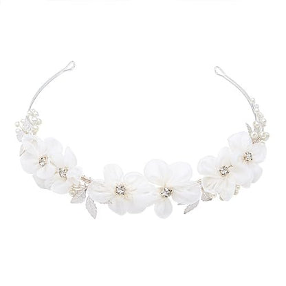 Oriamour Tulle Flower Headband – Pearl Silver Flower Girl Headpiece for Wedding, Birthday, First Communion Avelisse
