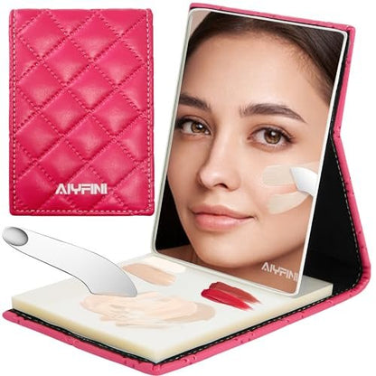 Alyfini Pocket Makeup Palette Mirror for Purse - 100 Disposable Sheets & Spatula, Small Travel Toiletry Essentials, Handheld Foundation/Lip/Nail Color Mixing Tray, Makeup Artist and Enthusiasts Gift Avelisse
