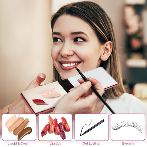 Alyfini Pocket Makeup Palette Mirror for Purse - 100 Disposable Sheets & Spatula, Small Travel Toiletry Essentials, Handheld Foundation/Lip/Nail Color Mixing Tray, Makeup Artist and Enthusiasts Gift Avelisse