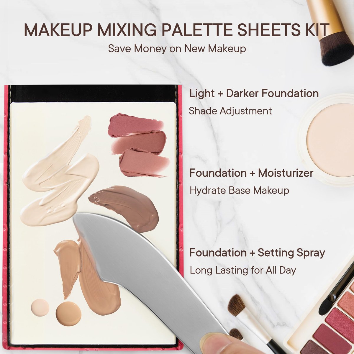 Alyfini Pocket Makeup Palette Mirror for Purse - 100 Disposable Sheets & Spatula, Small Travel Toiletry Essentials, Handheld Foundation/Lip/Nail Color Mixing Tray, Makeup Artist and Enthusiasts Gift Avelisse