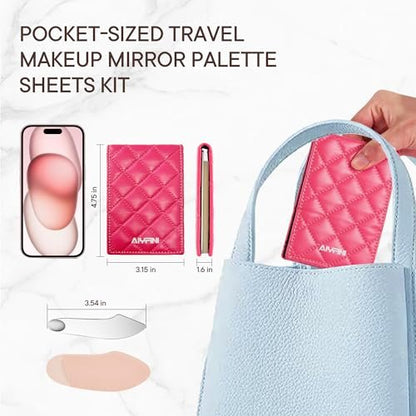 Alyfini Pocket Makeup Palette Mirror for Purse - 100 Disposable Sheets & Spatula, Small Travel Toiletry Essentials, Handheld Foundation/Lip/Nail Color Mixing Tray, Makeup Artist and Enthusiasts Gift Avelisse