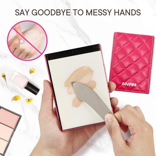 Alyfini Pocket Makeup Palette Mirror for Purse - 100 Disposable Sheets & Spatula, Small Travel Toiletry Essentials, Handheld Foundation/Lip/Nail Color Mixing Tray, Makeup Artist and Enthusiasts Gift Avelisse