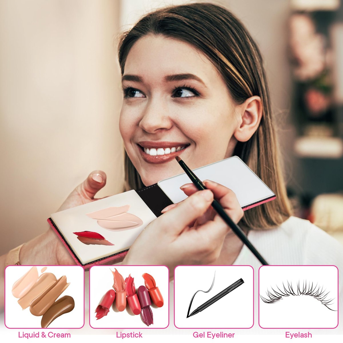 Alyfini Pocket Makeup Palette Mirror for Purse - 100 Disposable Sheets & Spatula, Small Travel Toiletry Essentials, Handheld Foundation/Lip/Nail Color Mixing Tray, Makeup Artist and Enthusiasts Gift Avelisse