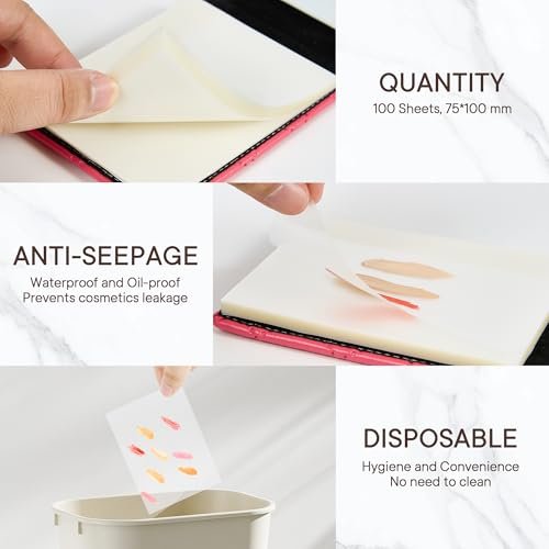 Alyfini Pocket Makeup Palette Mirror for Purse - 100 Disposable Sheets & Spatula, Small Travel Toiletry Essentials, Handheld Foundation/Lip/Nail Color Mixing Tray, Makeup Artist and Enthusiasts Gift Avelisse