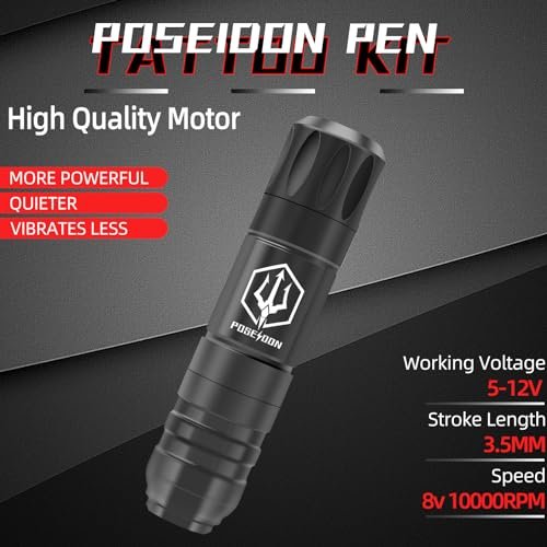 POSEIDON Wireless Tattoo Pen Kit - Complete Tattoo Machine Kit with 2 Batteries & 20 Cartridge Needles, Professional Tattoo Supplies for Beginners and Artists Avelisse