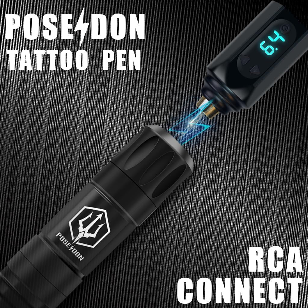POSEIDON Wireless Tattoo Pen Kit - Complete Tattoo Machine Kit with 2 Batteries & 20 Cartridge Needles, Professional Tattoo Supplies for Beginners and Artists Avelisse