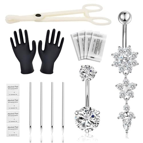 Autdor 13-Piece Belly Piercing Kit with 14G Belly Button Rings, Piercing Clamp, and Clean Tools | Professional Piercing Supplies - görsel 2