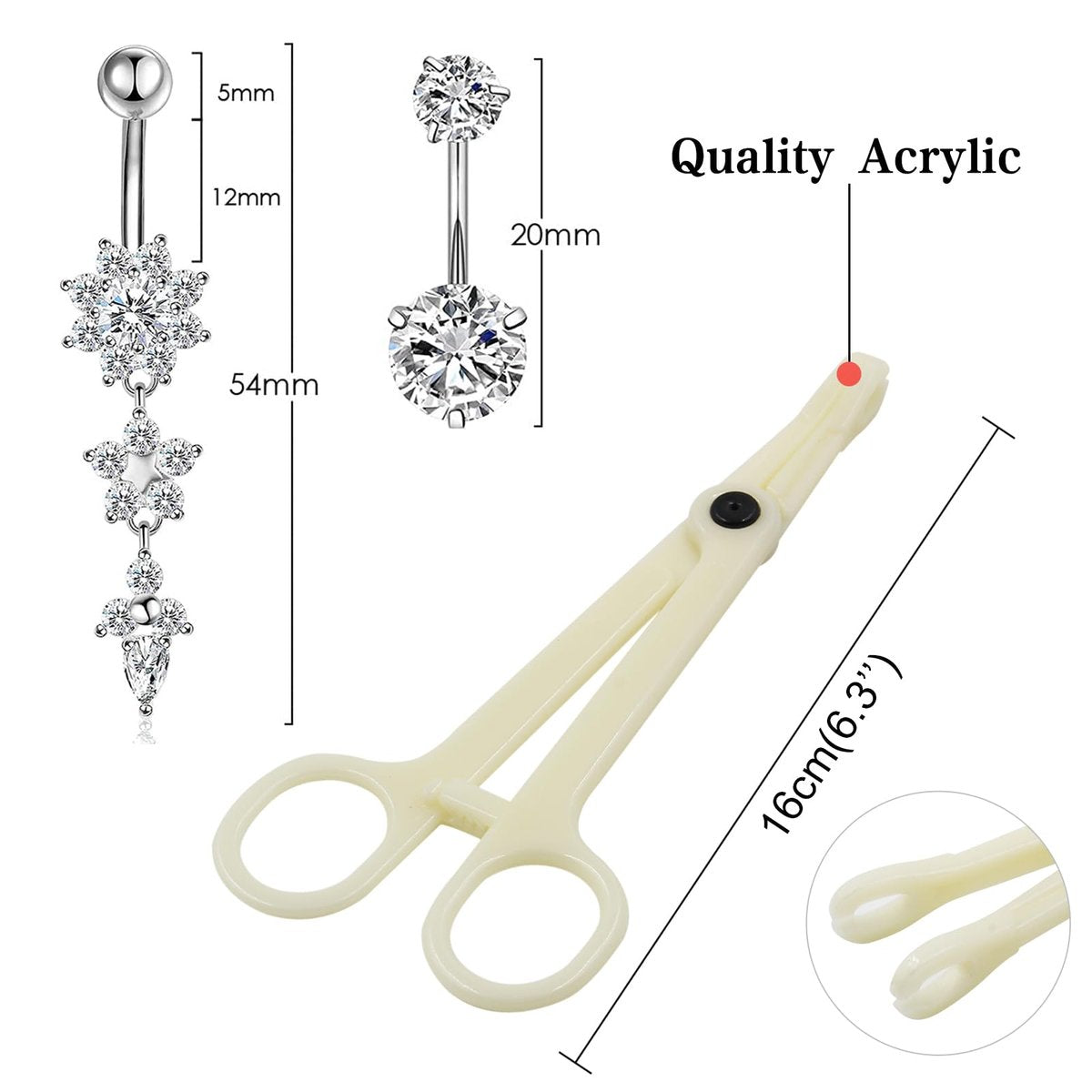 Autdor 13-Piece Belly Piercing Kit with 14G Belly Button Rings, Piercing Clamp, and Clean Tools | Professional Piercing Supplies - görsel 5