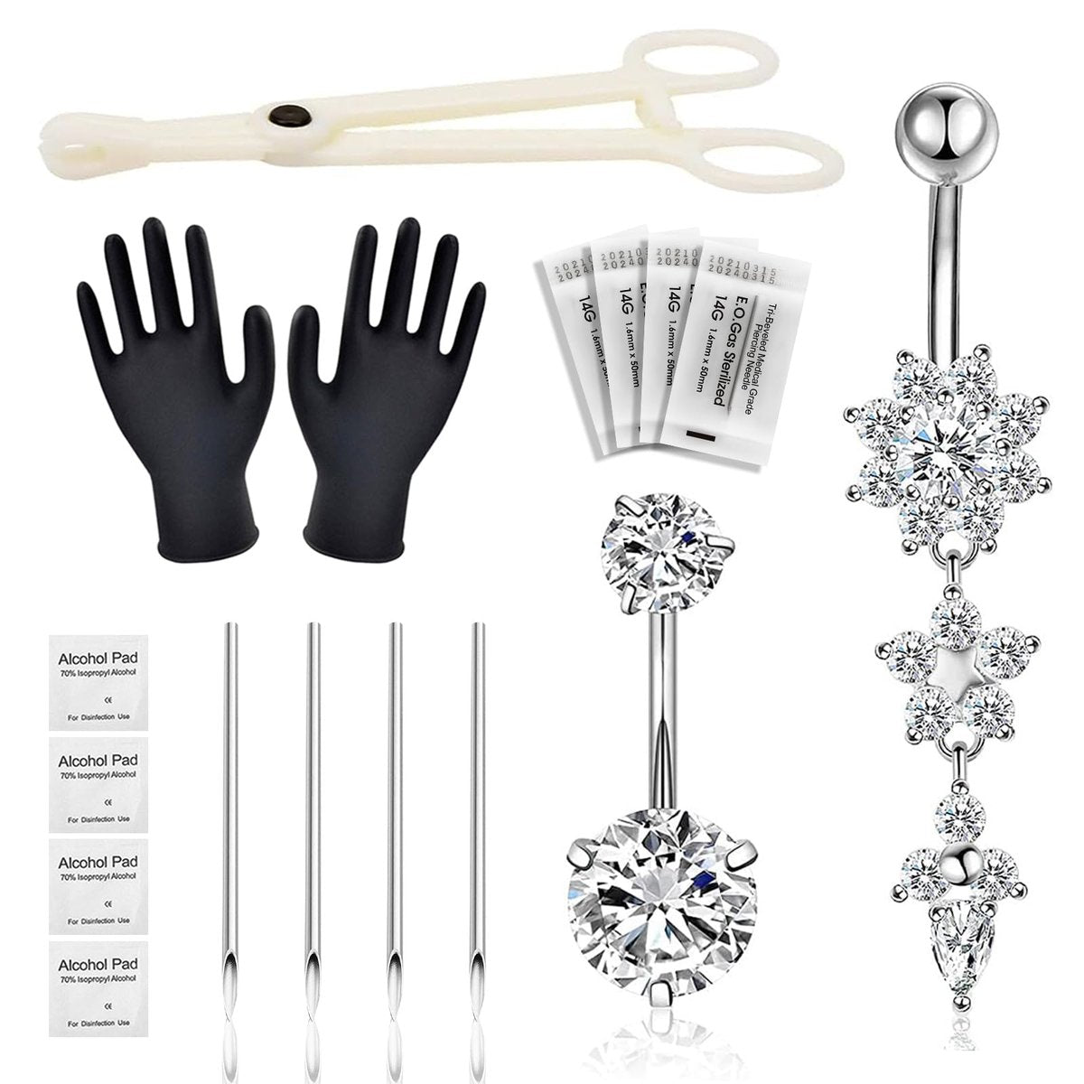 Autdor 13-Piece Belly Piercing Kit with 14G Belly Button Rings, Piercing Clamp, and Clean Tools | Professional Piercing Supplies - görsel 1
