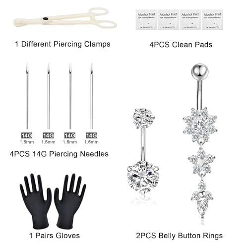 Autdor 13-Piece Belly Piercing Kit with 14G Belly Button Rings, Piercing Clamp, and Clean Tools | Professional Piercing Supplies - görsel 4
