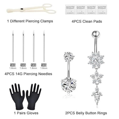 Autdor 13-Piece Belly Piercing Kit with 14G Belly Button Rings, Piercing Clamp, and Clean Tools | Professional Piercing Supplies