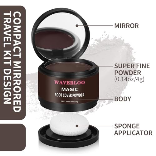 WAVERLOO Magic Root Cover Up - Instantly Conceals High Forehead & Hair Loss - Sweat & Waterproof Root Touch Up Hair Powder for Women & Men (Dark Brown, 4g) Avelisse