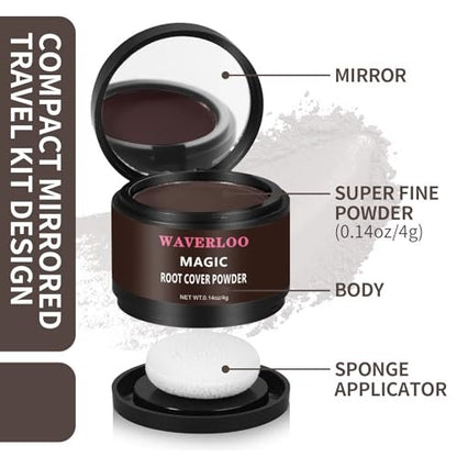 WAVERLOO Magic Root Cover Up - Instantly Conceals High Forehead & Hair Loss - Sweat & Waterproof Root Touch Up Hair Powder for Women & Men (Dark Brown, 4g) Avelisse