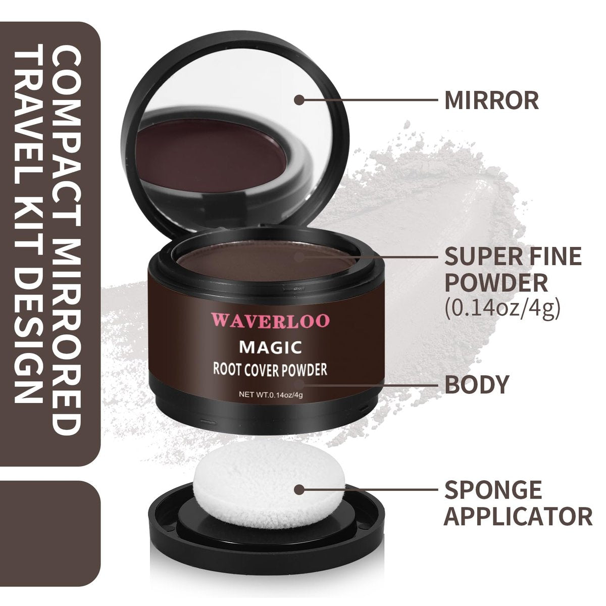 WAVERLOO Magic Root Cover Up - Instantly Conceals High Forehead & Hair Loss - Sweat & Waterproof Root Touch Up Hair Powder for Women & Men (Dark Brown, 4g) Avelisse
