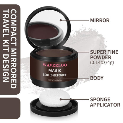 WAVERLOO Magic Root Cover Up - Instantly Conceals High Forehead & Hair Loss - Sweat & Waterproof Root Touch Up Hair Powder for Women & Men (Dark Brown, 4g) Avelisse