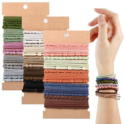 60 Pcs Boho Hair Ties, 4 Styles Elastic Hair Tie Bracelets for Women, Ponytail Holders for Thick and Thin Hair - Draupnir