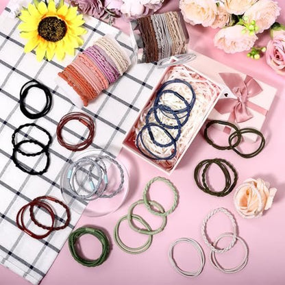 60 Pcs Boho Hair Ties, 4 Styles Elastic Hair Tie Bracelets for Women, Ponytail Holders for Thick and Thin Hair - Draupnir