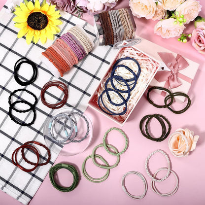 60 Pcs Boho Hair Ties, 4 Styles Elastic Hair Tie Bracelets for Women, Ponytail Holders for Thick and Thin Hair - Draupnir