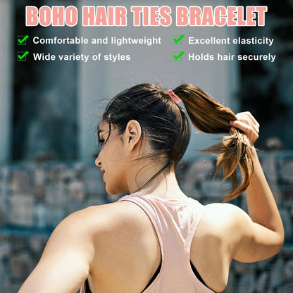 60 Pcs Boho Hair Ties, 4 Styles Elastic Hair Tie Bracelets for Women, Ponytail Holders for Thick and Thin Hair - Draupnir