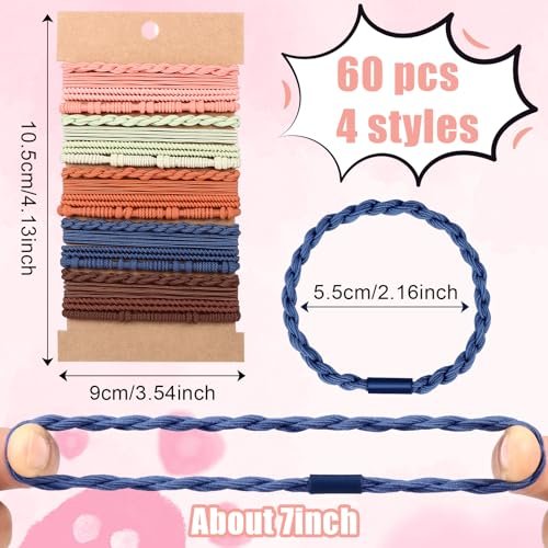 60 Pcs Boho Hair Ties, 4 Styles Elastic Hair Tie Bracelets for Women, Ponytail Holders for Thick and Thin Hair - Draupnir - görsel 4