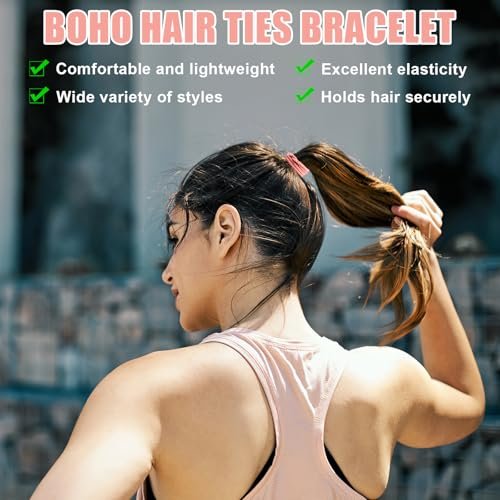 60 Pcs Boho Hair Ties, 4 Styles Elastic Hair Tie Bracelets for Women, Ponytail Holders for Thick and Thin Hair - Draupnir - görsel 8