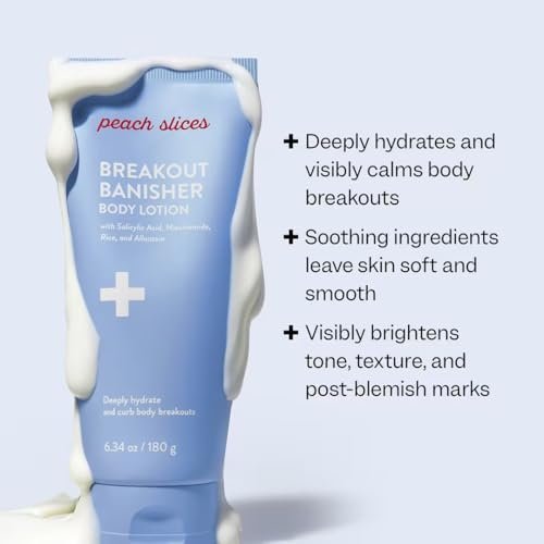 Peach Slices Breakout Banisher Body Lotion - 1% Salicylic Acid & Glycolic Acid - Clear & Prevent Body Breakouts - Niacinamide, Aloe, Rice - Vegan, Cruelty Free, 6.34 oz Avelisse