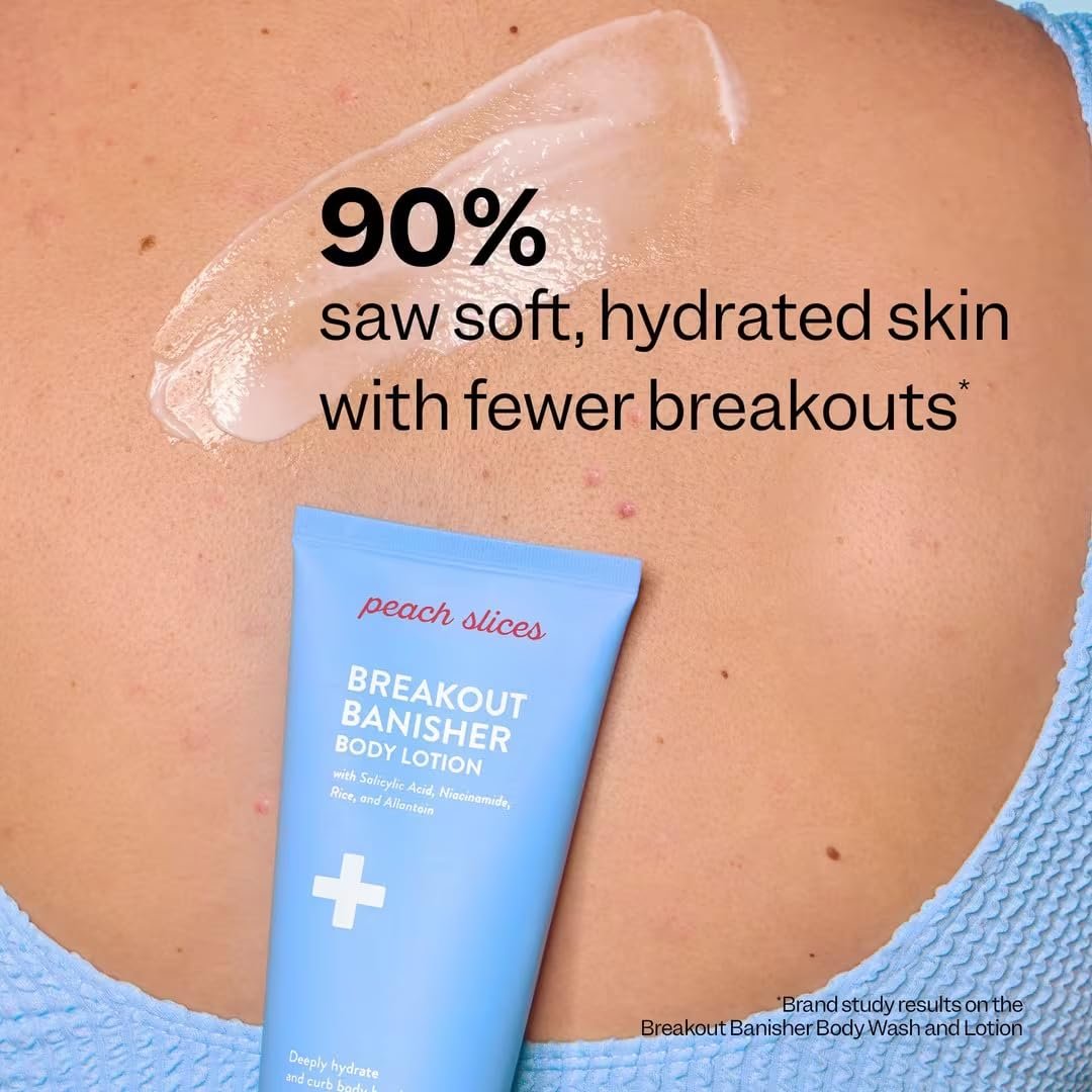 Peach Slices Breakout Banisher Body Lotion - 1% Salicylic Acid & Glycolic Acid - Clear & Prevent Body Breakouts - Niacinamide, Aloe, Rice - Vegan, Cruelty Free, 6.34 oz Avelisse