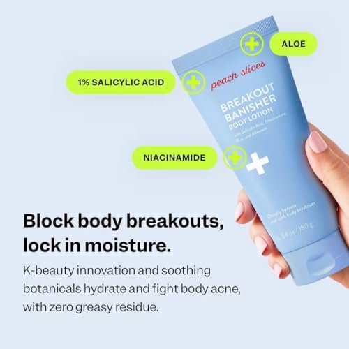 Peach Slices Breakout Banisher Body Lotion - 1% Salicylic Acid & Glycolic Acid - Clear & Prevent Body Breakouts - Niacinamide, Aloe, Rice - Vegan, Cruelty Free, 6.34 oz Avelisse