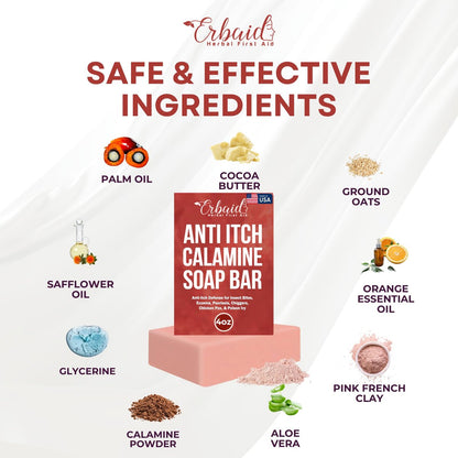 Calamine Soap Bar for Itching – Natural Instant Itch Relief – Calming Calamine Soap for Itchy Skin, Insect Bite, Eczema, Poison Ivy, Chicken Pox – Pure Raw Anti-Itch Body Wash, Made in USA (4 oz)