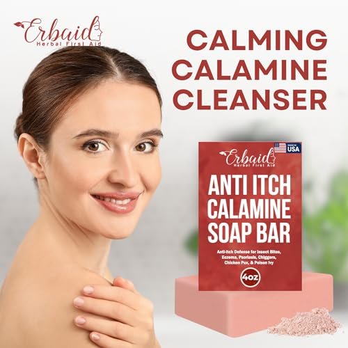 Calamine Soap Bar for Itching – Natural Instant Itch Relief – Calming Calamine Soap for Itchy Skin, Insect Bite, Eczema, Poison Ivy, Chicken Pox – Pure Raw Anti-Itch Body Wash, Made in USA (4 oz)