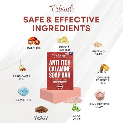 Calamine Soap Bar for Itching – Natural Instant Itch Relief – Calming Calamine Soap for Itchy Skin, Insect Bite, Eczema, Poison Ivy, Chicken Pox – Pure Raw Anti-Itch Body Wash, Made in USA (4 oz)
