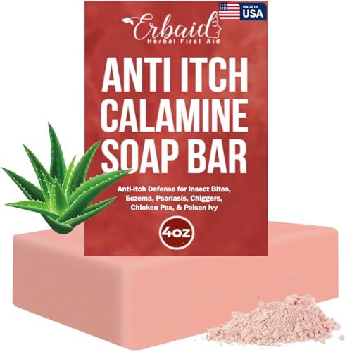 Calamine Soap Bar for Itching – Natural Instant Itch Relief – Calming Calamine Soap for Itchy Skin, Insect Bite, Eczema, Poison Ivy, Chicken Pox – Pure Raw Anti-Itch Body Wash, Made in USA (4 oz)