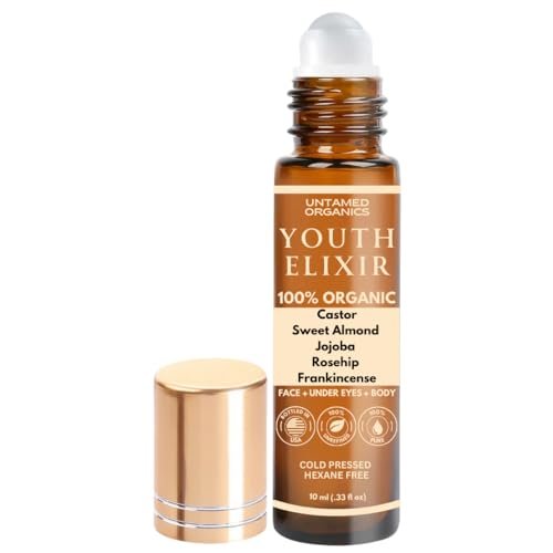 Untamed Organics Youth Elixir - Roll On Facial Serum for Under Eyes and Face with Certified Organic, Cold Pressed, Hexane Free Castor and Frankincense Oil - Miracle Anti-Aging Oil 10mL Avelisse