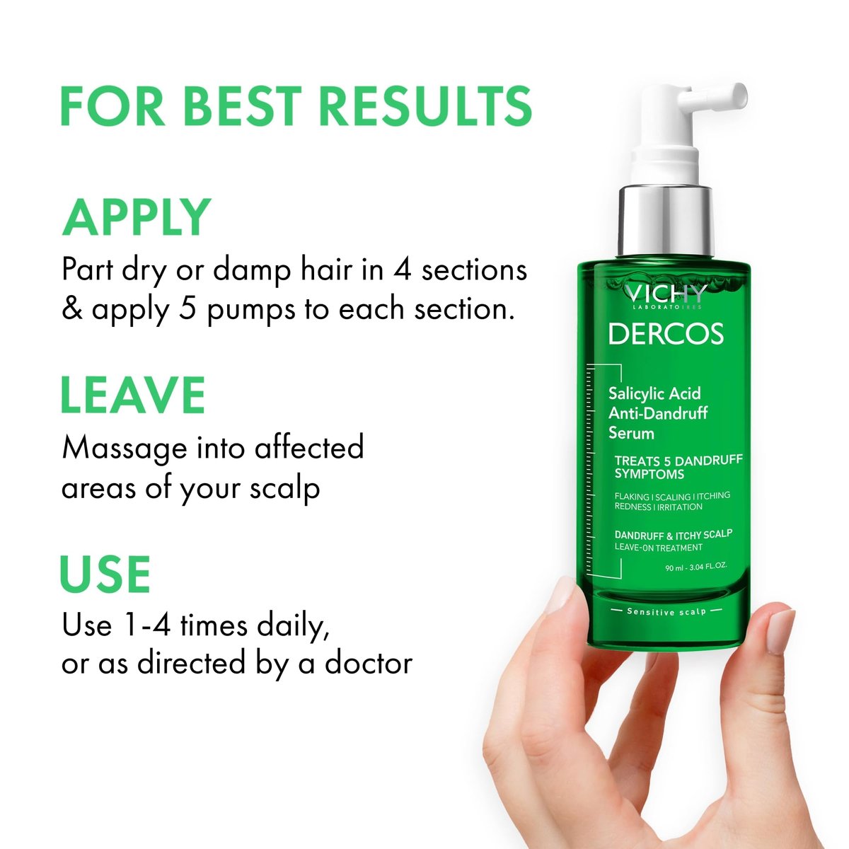 Vichy Dercos Salicylic Acid Anti-Dandruff Scalp Treatment - 3.04 Fl Oz - Flake & Itch Relief, Hydrated & Soothed Scalp Avelisse