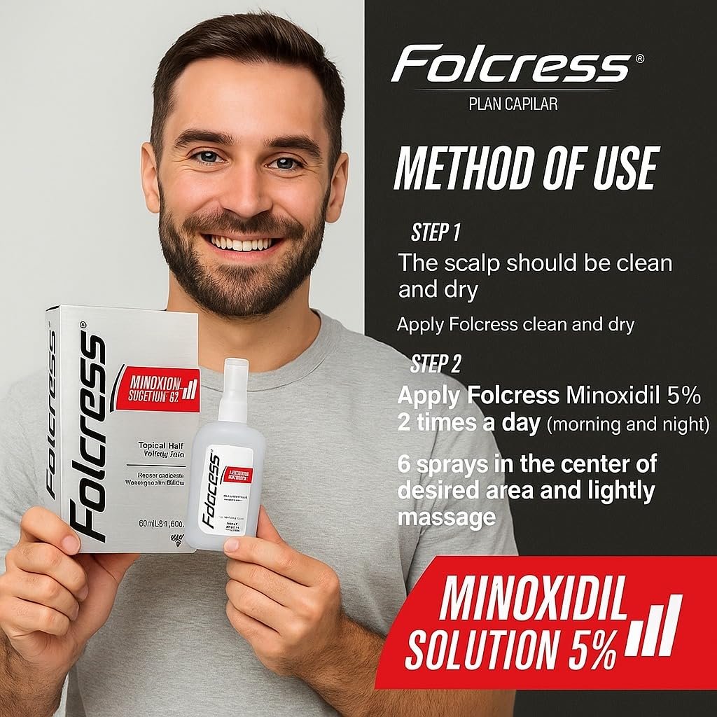 Folcress Minoxidil 5% Topical Solution for Hair Regrowth, 60 ml (2.2 Fl Oz) - Grey Avelisse
