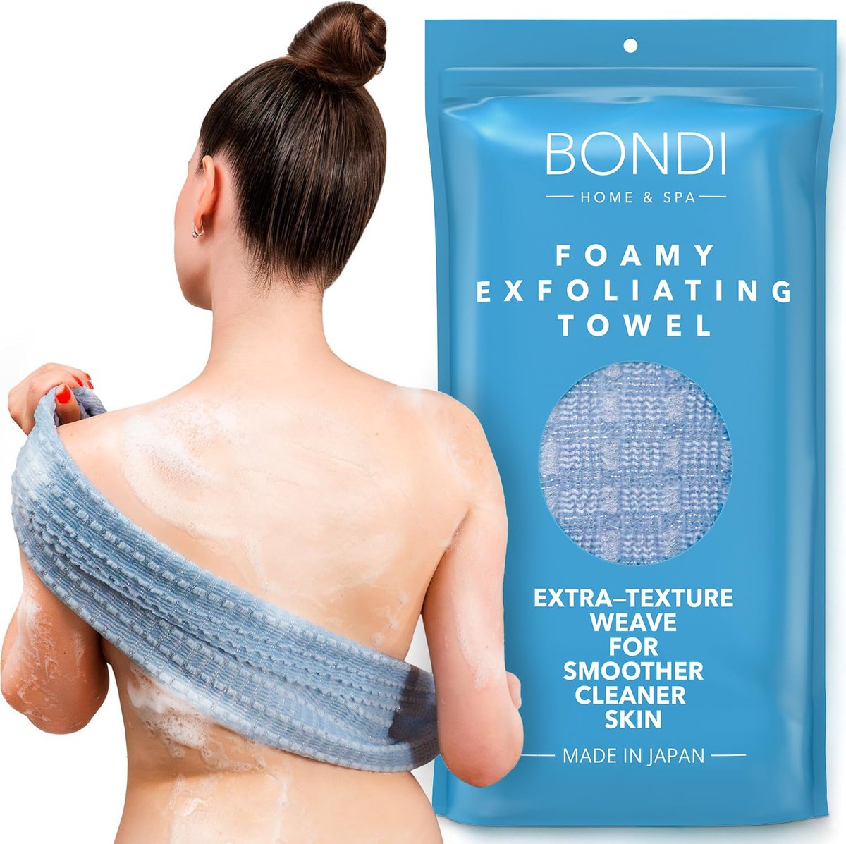BONDI Exfoliating Shower Towel for Smooth Skin – Extra Long – Perfect for Back Scrubbing – Made in Japan - görsel 17