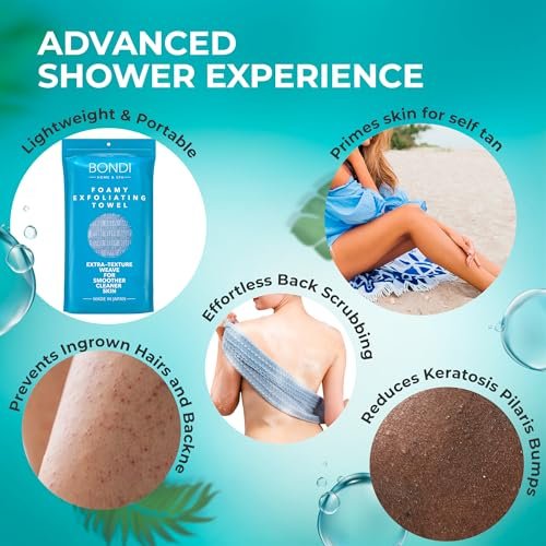BONDI Exfoliating Shower Towel for Smooth Skin – Extra Long – Perfect for Back Scrubbing – Made in Japan - görsel 8