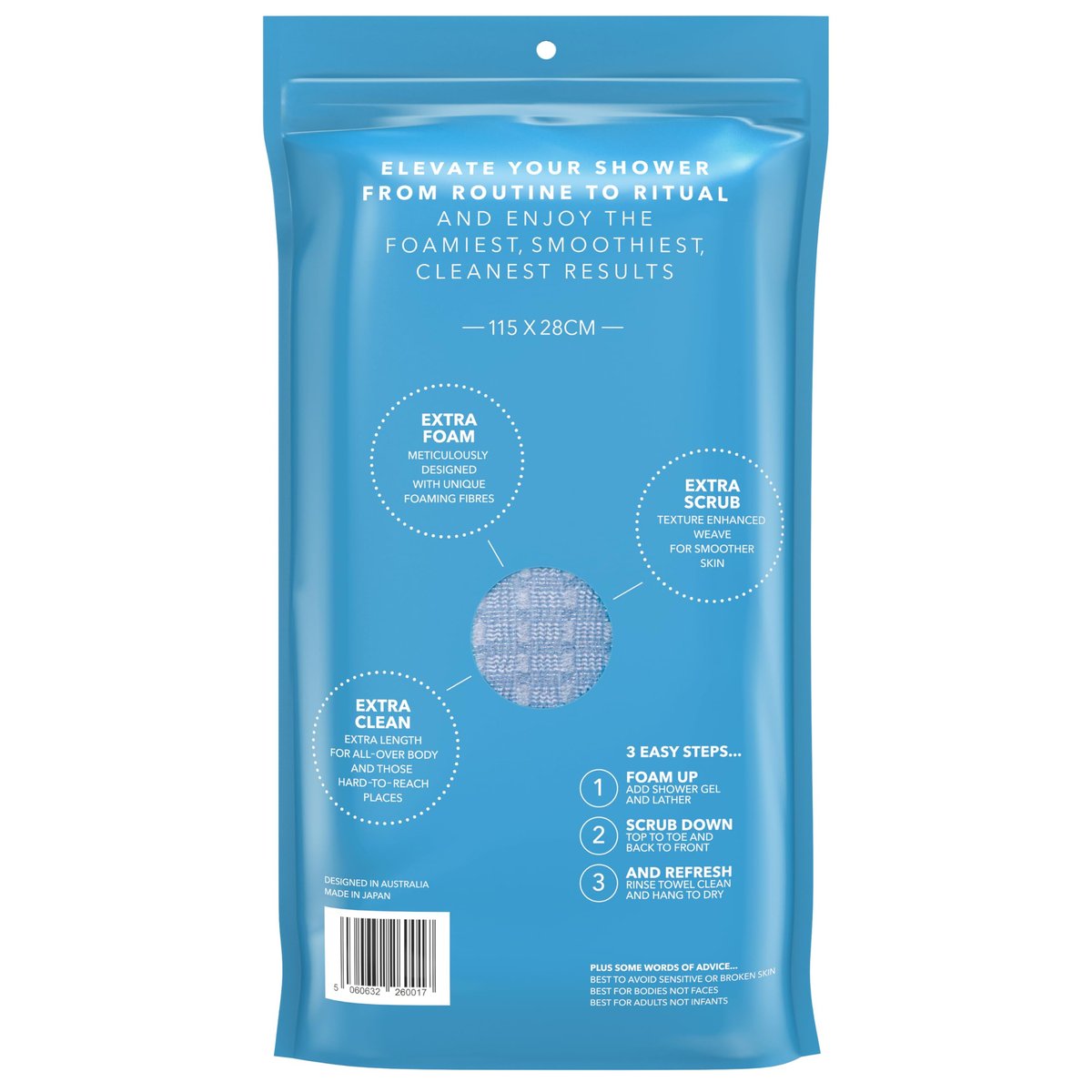 BONDI Exfoliating Shower Towel for Smooth Skin – Extra Long – Perfect for Back Scrubbing – Made in Japan - görsel 3