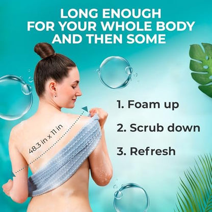 BONDI Exfoliating Shower Towel for Smooth Skin – Extra Long – Perfect for Back Scrubbing – Made in Japan