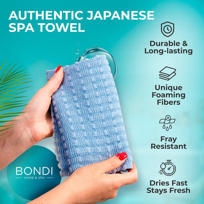 BONDI Exfoliating Shower Towel for Smooth Skin – Extra Long – Perfect for Back Scrubbing – Made in Japan