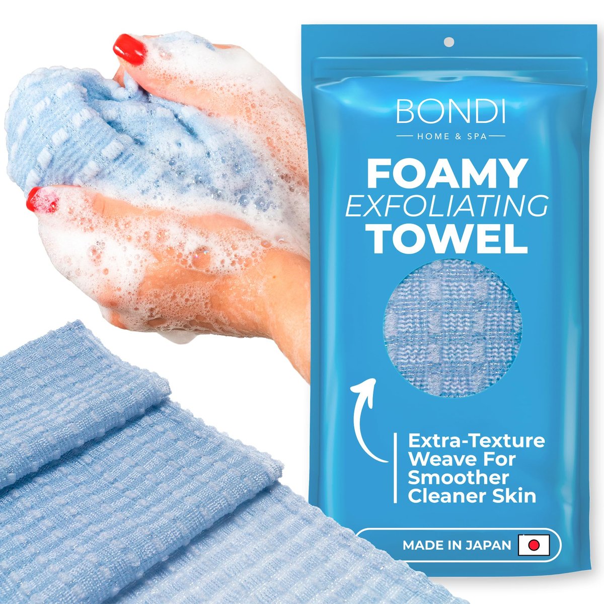 BONDI Exfoliating Shower Towel for Smooth Skin – Extra Long – Perfect for Back Scrubbing – Made in Japan - görsel 15