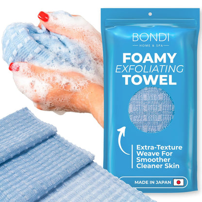 BONDI Exfoliating Shower Towel for Smooth Skin – Extra Long – Perfect for Back Scrubbing – Made in Japan
