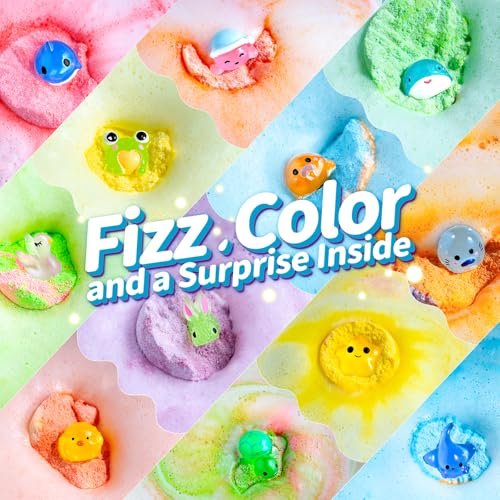SudsyRoar Bath Bombs for Kids with Surprise Inside – 24 Pack Handmade Fizzy Bath Balls with Glow-in-the-Dark Land & Sea Toys, Birthday Party Favors for Boys and Girls Avelisse
