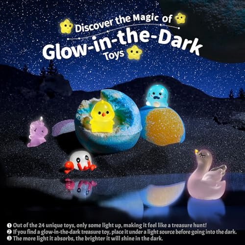 SudsyRoar Bath Bombs for Kids with Surprise Inside – 24 Pack Handmade Fizzy Bath Balls with Glow-in-the-Dark Land & Sea Toys, Birthday Party Favors for Boys and Girls Avelisse