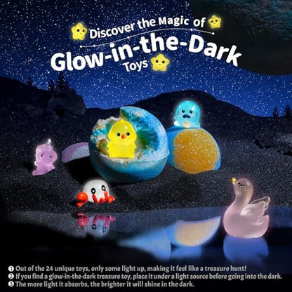 SudsyRoar Bath Bombs for Kids with Surprise Inside – 24 Pack Handmade Fizzy Bath Balls with Glow-in-the-Dark Land & Sea Toys, Birthday Party Favors for Boys and Girls Avelisse