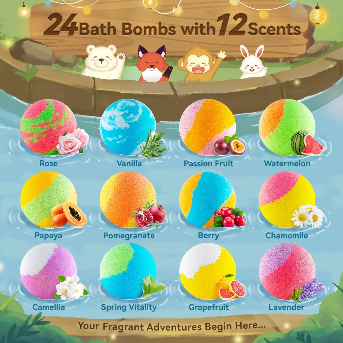SudsyRoar Bath Bombs for Kids with Surprise Inside – 24 Pack Handmade Fizzy Bath Balls with Glow-in-the-Dark Land & Sea Toys, Birthday Party Favors for Boys and Girls Avelisse
